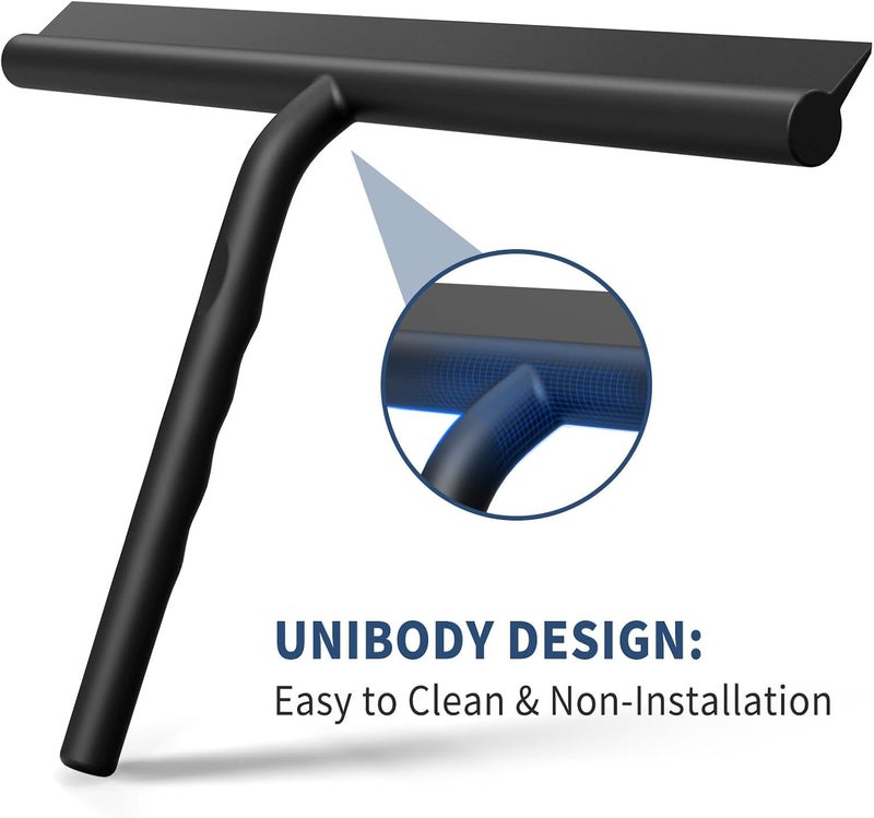 ecooe Silicone Shower Squeegee with Hanger, 11″/28cm Shower Squeegee for Glass Doors, Black Window Squeegee Scraper with Stainless Steel Core for Home Bathroom Kitchen Car Glass Doors - Image 2